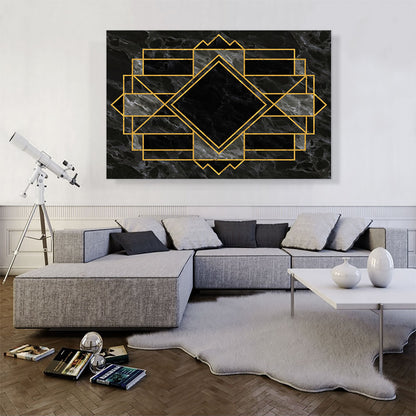 Art Deco Yellow Geometric Design on Black