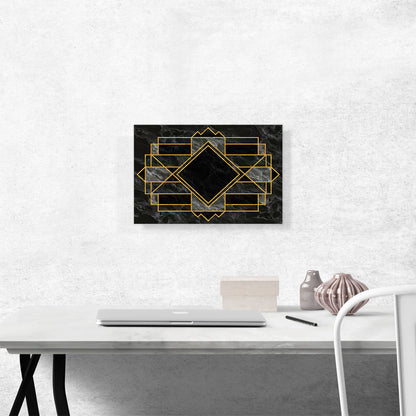 Art Deco Yellow Geometric Design on Black