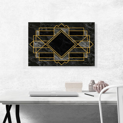 Art Deco Yellow Geometric Design on Black