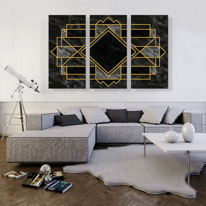 Art Deco Yellow Geometric Design on Black