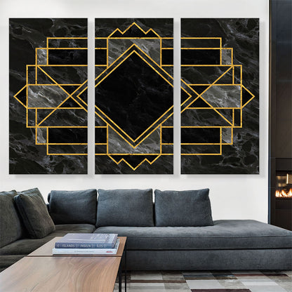 Art Deco Yellow Geometric Design on Black