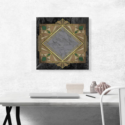 Art Deco Yellow Green Design on Black