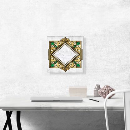 Art Deco Yellow Green Design on White