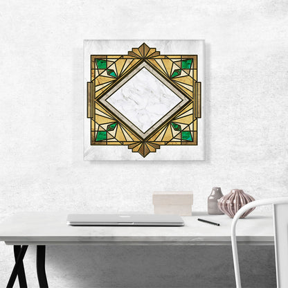 Art Deco Yellow Green Design on White