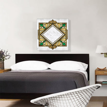 Art Deco Yellow Green Design on White