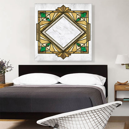 Art Deco Yellow Green Design on White