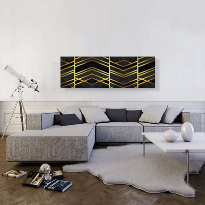 Art Deco Yellow Lines on Black Gray Panoramic