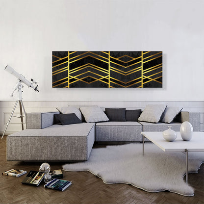 Art Deco Yellow Lines on Black Gray Panoramic
