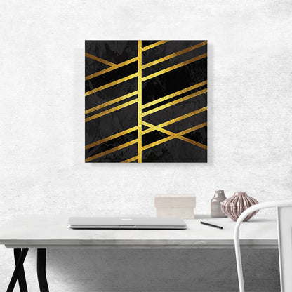 Art Deco Yellow Lines on Black Gray Square