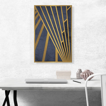 Art Deco Yellow Lines on Blue