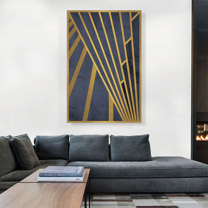 Art Deco Yellow Lines on Blue