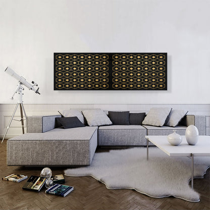 Art Deco Yellow Pentagons on Black Panoramic