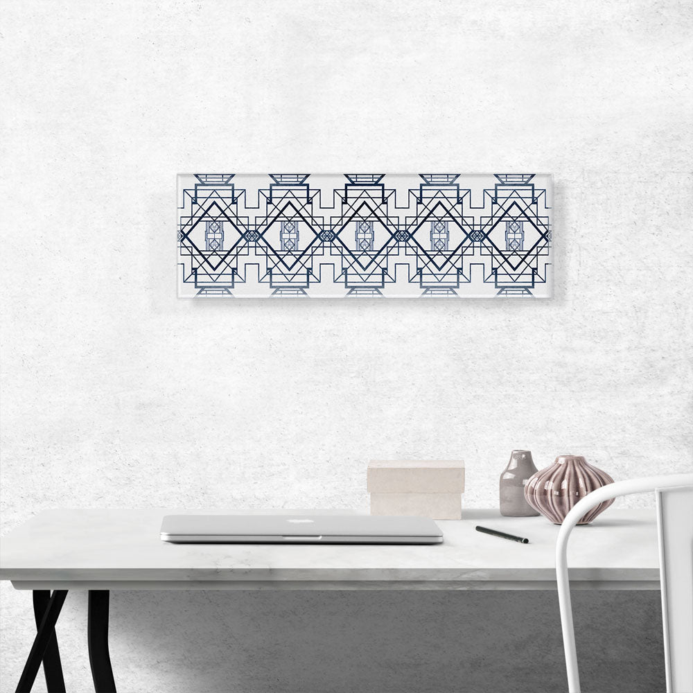 Art Deco Blue Design on White Panoramic