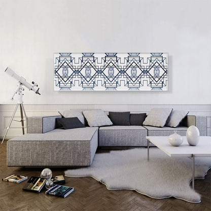 Art Deco Blue Design on White Panoramic