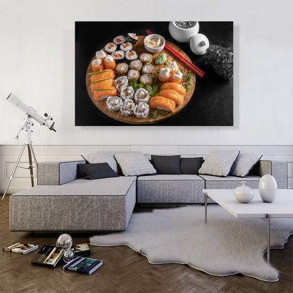 Sushi Rolls Maki Nigiri Dish With Chopsticks