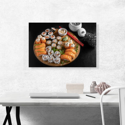 Sushi Rolls Maki Nigiri Dish With Chopsticks