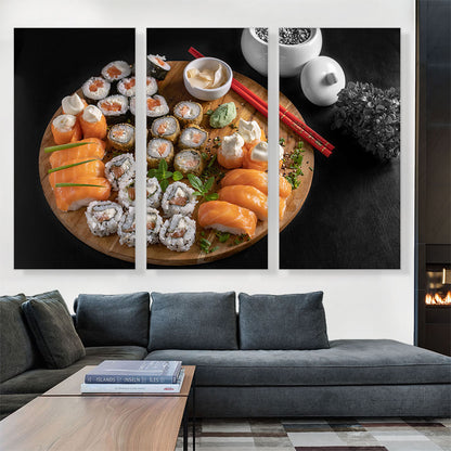 Sushi Rolls Maki Nigiri Dish With Chopsticks
