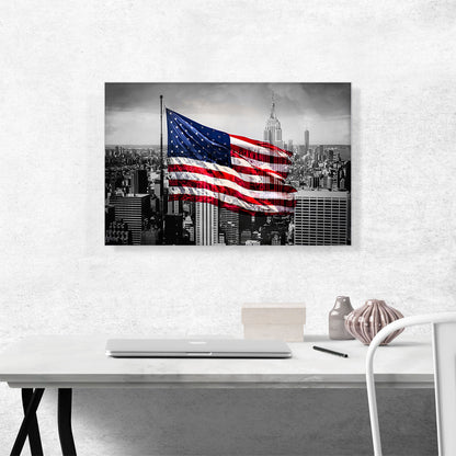 The United States of America Flag NYC New York City Skyline