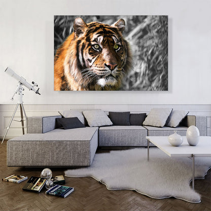 Tiger With Green Eyes In Jungle