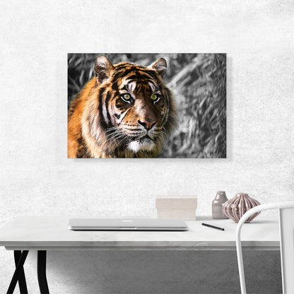 Tiger With Green Eyes In Jungle