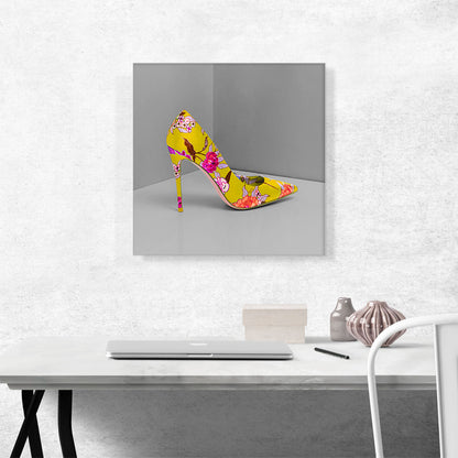 Yellow Modern High Heels Shoe Stiletto Flower Pattern