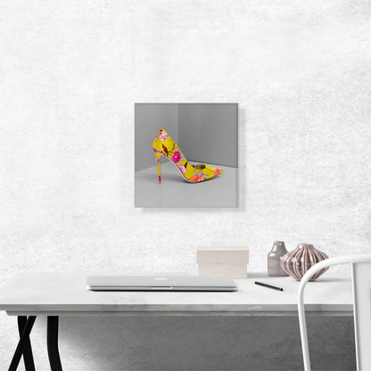 Yellow Modern High Heels Shoe Stiletto Flower Pattern