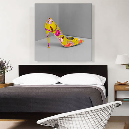 Yellow Modern High Heels Shoe Stiletto Flower Pattern