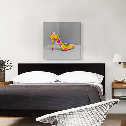 Yellow Modern High Heels Shoe Stiletto Flower Pattern