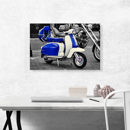 Blue And White Italian Vespa Scooter