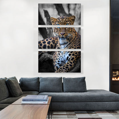 Blue Eyed Leopard On Log