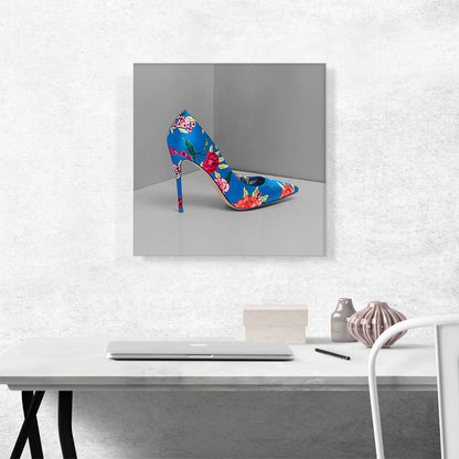 Blue Modern High Heels Shoe Stiletto Flower Pattern