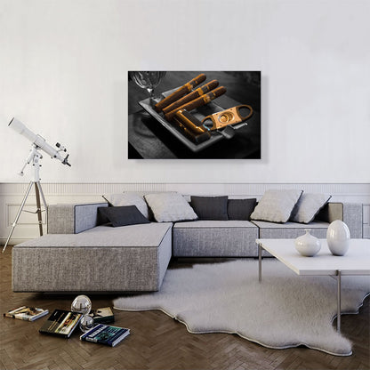 Printed Photograph of Cigars Cutter Lighter In Bar