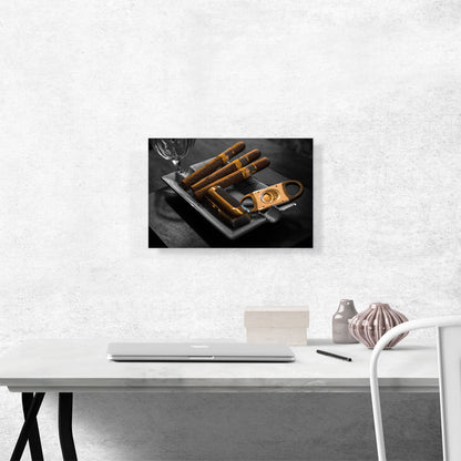 Printed Photograph of Cigars Cutter Lighter In Bar