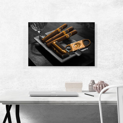 Printed Photograph of Cigars Cutter Lighter In Bar