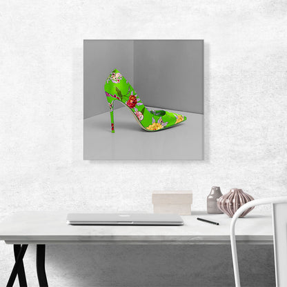 Green Modern High Heels Shoe Stiletto Flower Pattern