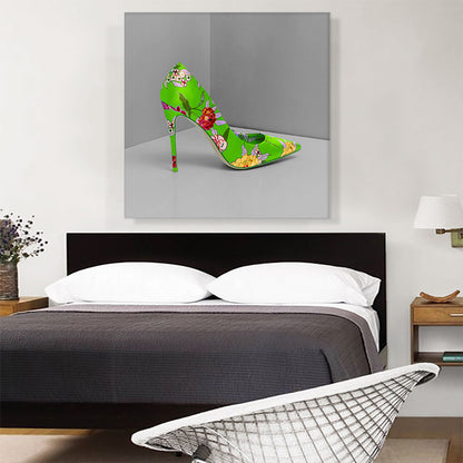 Green Modern High Heels Shoe Stiletto Flower Pattern