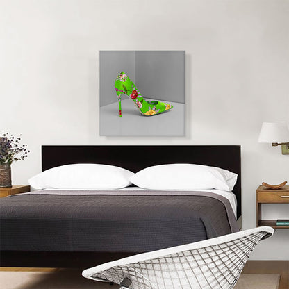 Green Modern High Heels Shoe Stiletto Flower Pattern