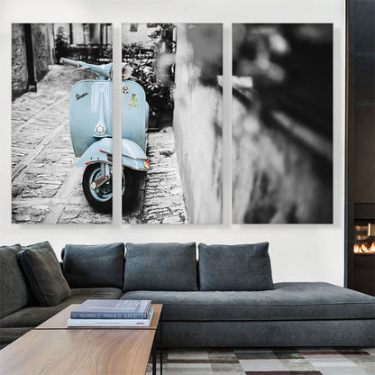 Baby Blue Vespa Scooter In Italy