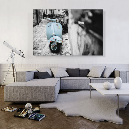 Baby Blue Vespa Scooter In Italy