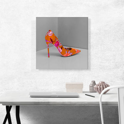 Orange Modern High Heels Shoe Stiletto Flower Pattern