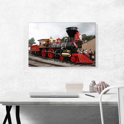 Red Gold Vintage Old Locomotive Steam Train