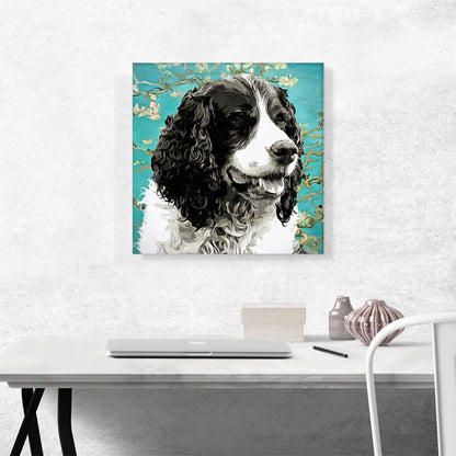 English Springer Spaniel Dog Breed Teal Flowers