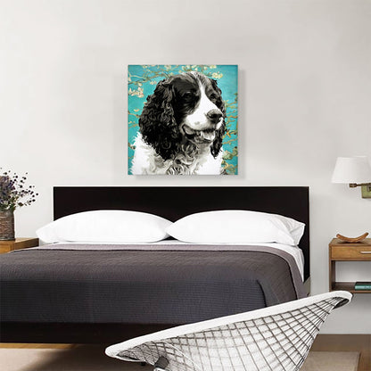 English Springer Spaniel Dog Breed Teal Flowers
