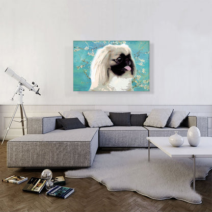 Pekingese Dog Breed Teal White Flowers