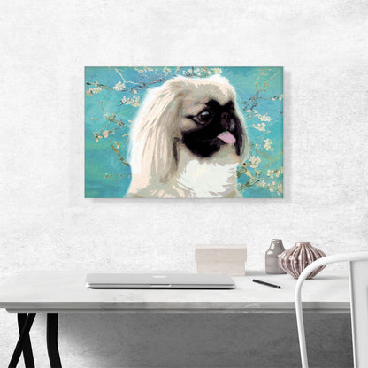 Pekingese Dog Breed Teal White Flowers