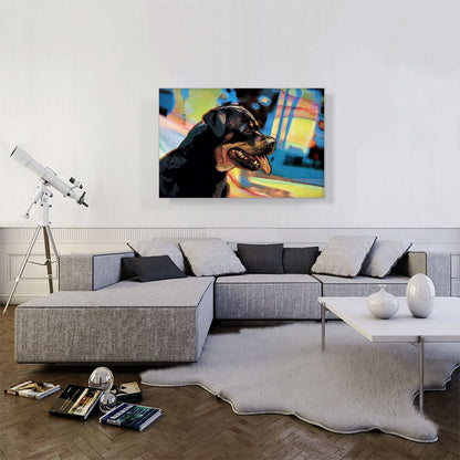 Rottweiler Dog Breed Blue Yellow Abstract