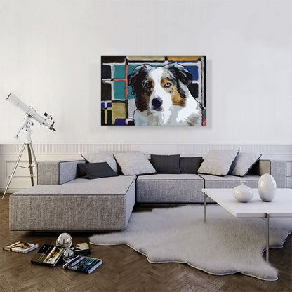 Australian Shepherd Dog Blue Yellow Black Geometric