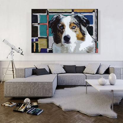 Australian Shepherd Dog Blue Yellow Black Geometric