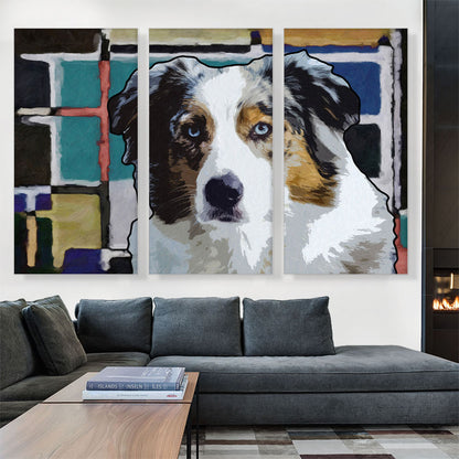 Australian Shepherd Dog Blue Yellow Black Geometric