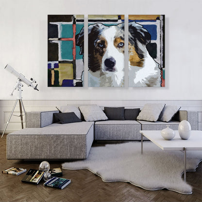Australian Shepherd Dog Blue Yellow Black Geometric